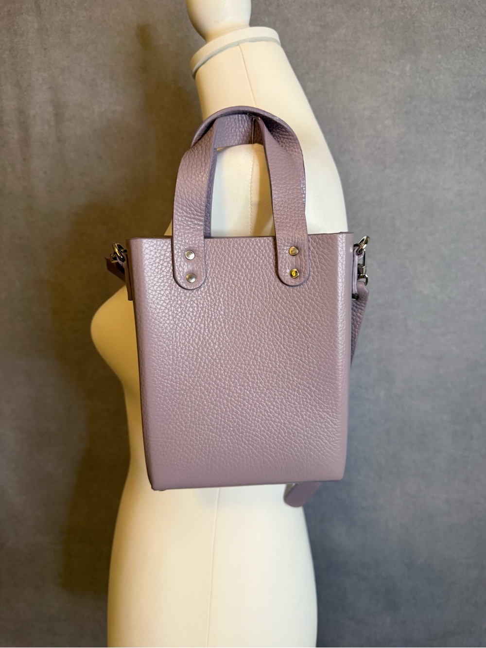 Monk Genuine Leather Mini Tote Crossbody Bag Lilac Pebbled Leather